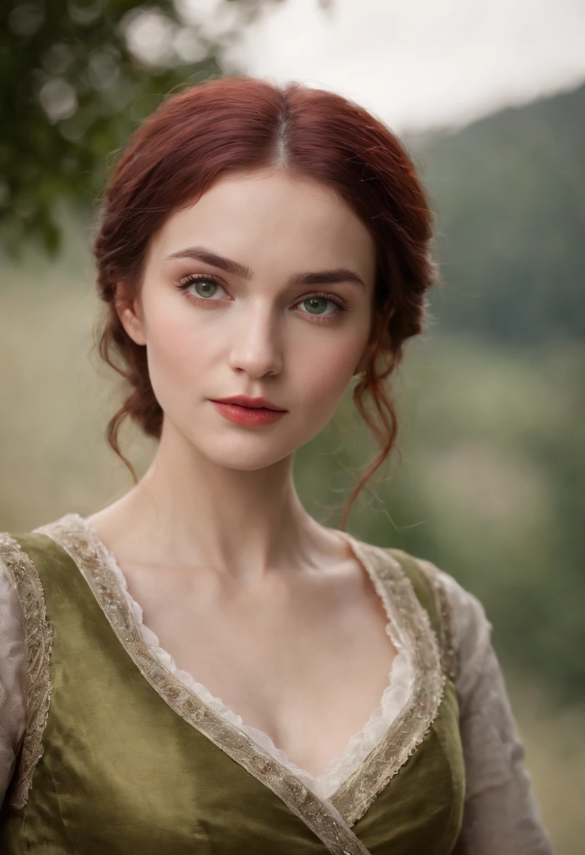 (((A deep reddish scar runs across her left cheek))) light skinned, Women around 19 years old, Natural gray hair, Distinctive green eyes, Wearing Cole, slender and graceful,, Beautiful, Candlelight in medieval atmosphere, Ultra Sharp Focus, realistic shot, Women's clothing in the Middle Ages, Tetradic color (Scar:1.4)