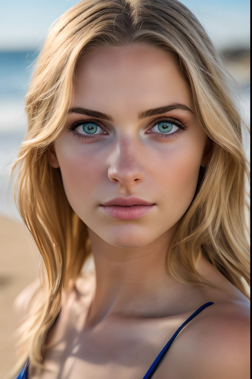 realistic photo, a realistic photo of 18yo girl wearing a bikini, blonde hair, beach, (1girl), (extremely detailed CG unity 8k wallpaper), photo of the most beautiful artwork in the world, professional majestic (photography by Steve McCurry), 8k uhd, dslr, soft lighting, high quality, film grain, Fujifilm XT3 sharp focus, f 5.6, High Detail, Sharp focus, dramatic, (looking at viewer:1.2), (detailed pupils:1.3), (natural light),