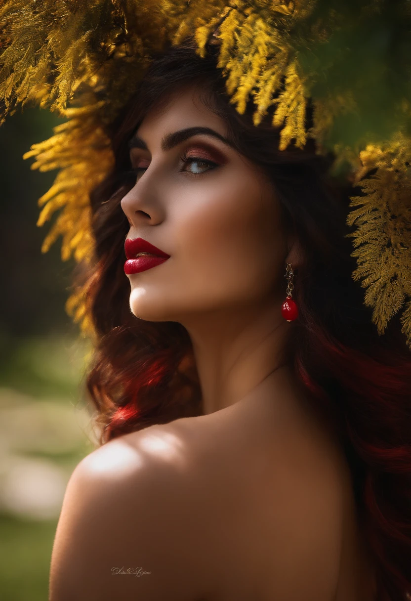 una chica de piel oscura de pie, desnuda, pelo corto rizo, labios rojos y carnosos, delgada, pechos medianos y cadera amplia