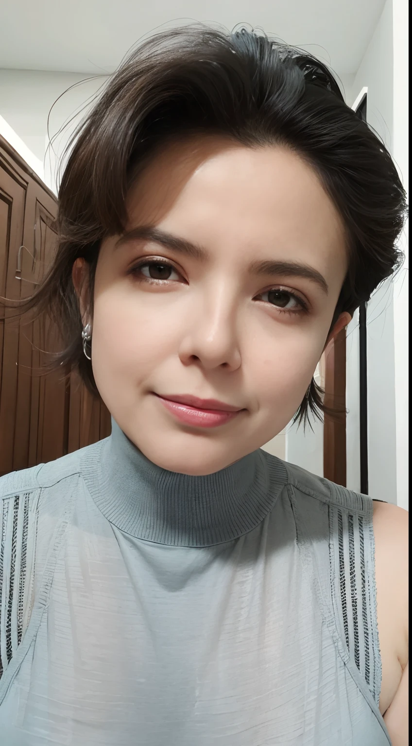 (obra-prima, melhor qualidade), mulher bonita, Detailed sleeveless turtleneck top, Slacks, colar, cabelo ondulado, rosto perfeito, rosto bonito, sedutor, grandes olhos lindos, boca aberta, feliz, corpo fino perfeito fit, (ao ar livre), ruas da cidade, lisboa, cores brilhantes