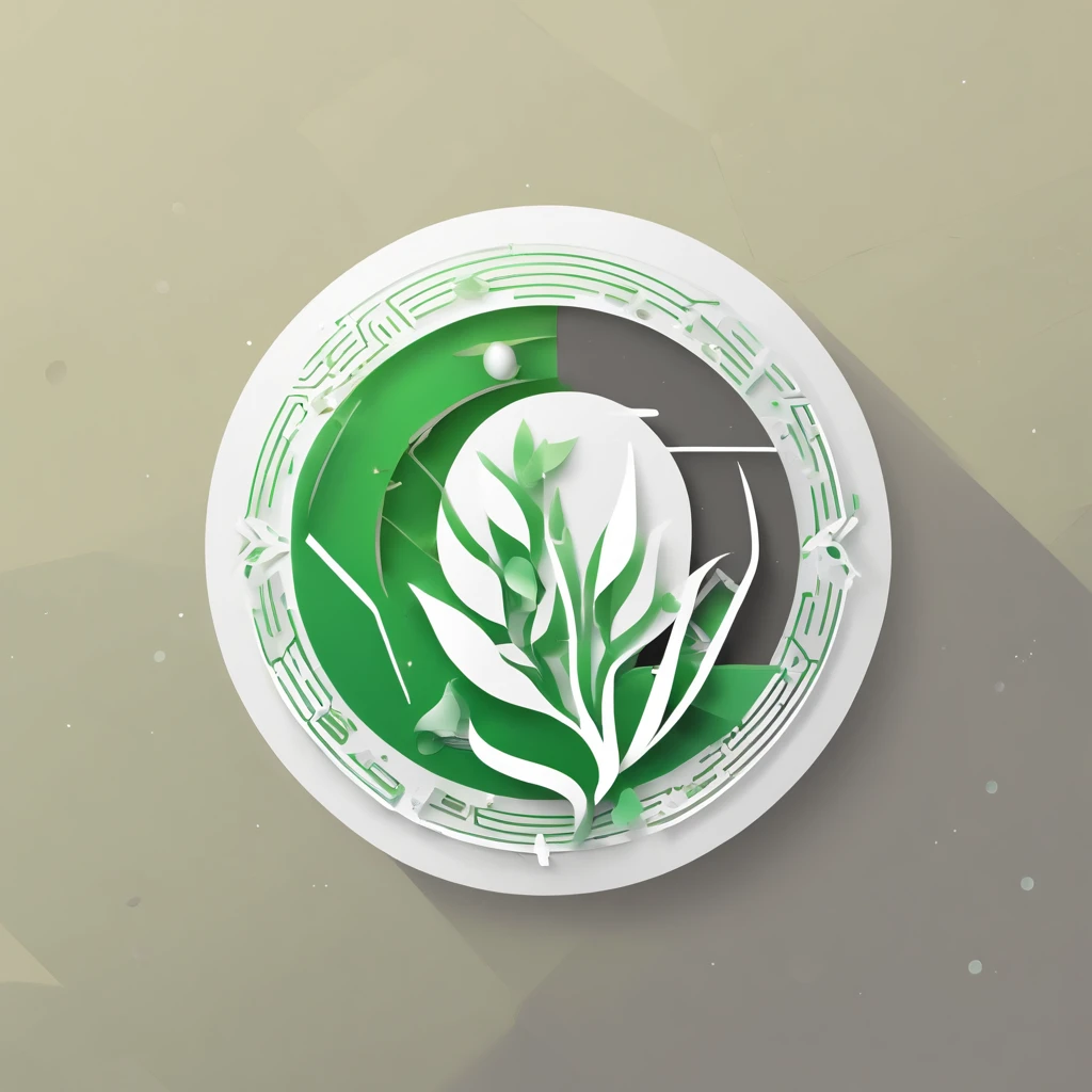 A logo, Plant and electronic circuits, solid color, Simple design, in green, Simple white background, Small in the center, Circular platform::2,