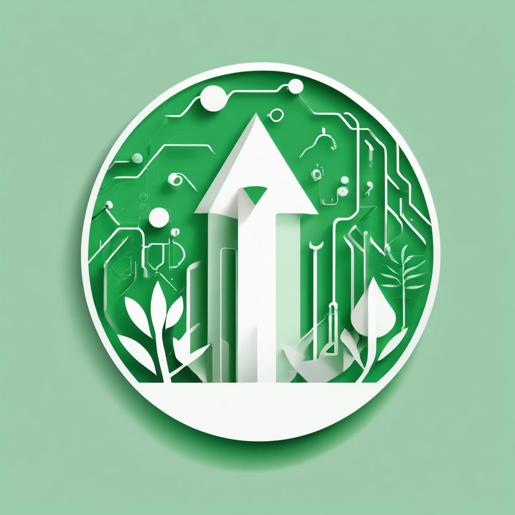 A logo, Plant and electronic circuits, solid color, Simple design, in green, Simple white background, Small in the center, Circular platform::2,