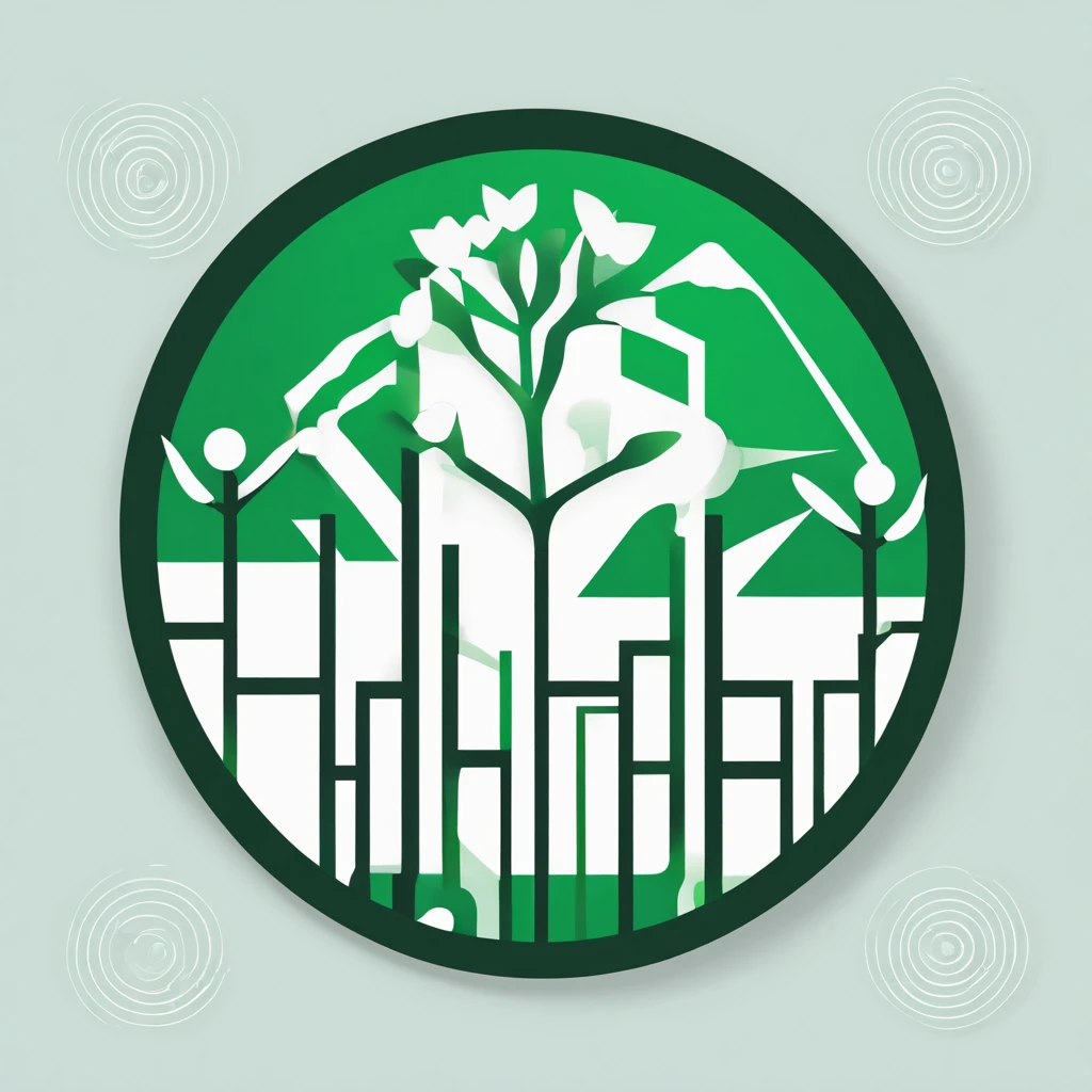 A logo, Plant and electronic circuits, solid color, Simple design, in green, Simple white background, Small in the center, Simple structure, Circular platform::2,