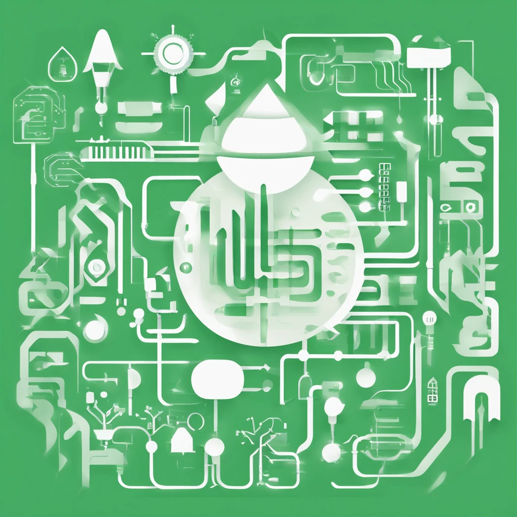 A logo, Plant and electronic circuits, solid color, Simple design, in green, Simple white background, Small center, Circular platform::2,