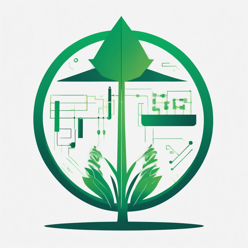 A logo, Plant and electronic circuits, solid color, Simple design, in green, Simple white background, Small in the center, Circular platform::2,