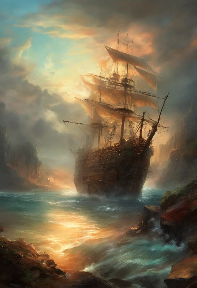 (mar negrol profundo:1.5),(//Ghost ship in ruins:1.3//)+(Um navio gigante que afundou no fundo do mar:1.3),Cardumes de polvos,Shipwreck remains,