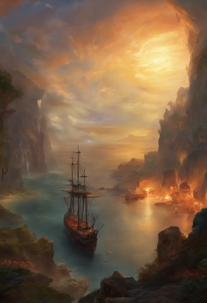(mar negrol profundo:1.5)，(//Ghost ship in ruins:1.3//)+(Um navio gigante que afundou no fundo do mar：1.3)，Cardumes de polvos，Shipwreck remains,
