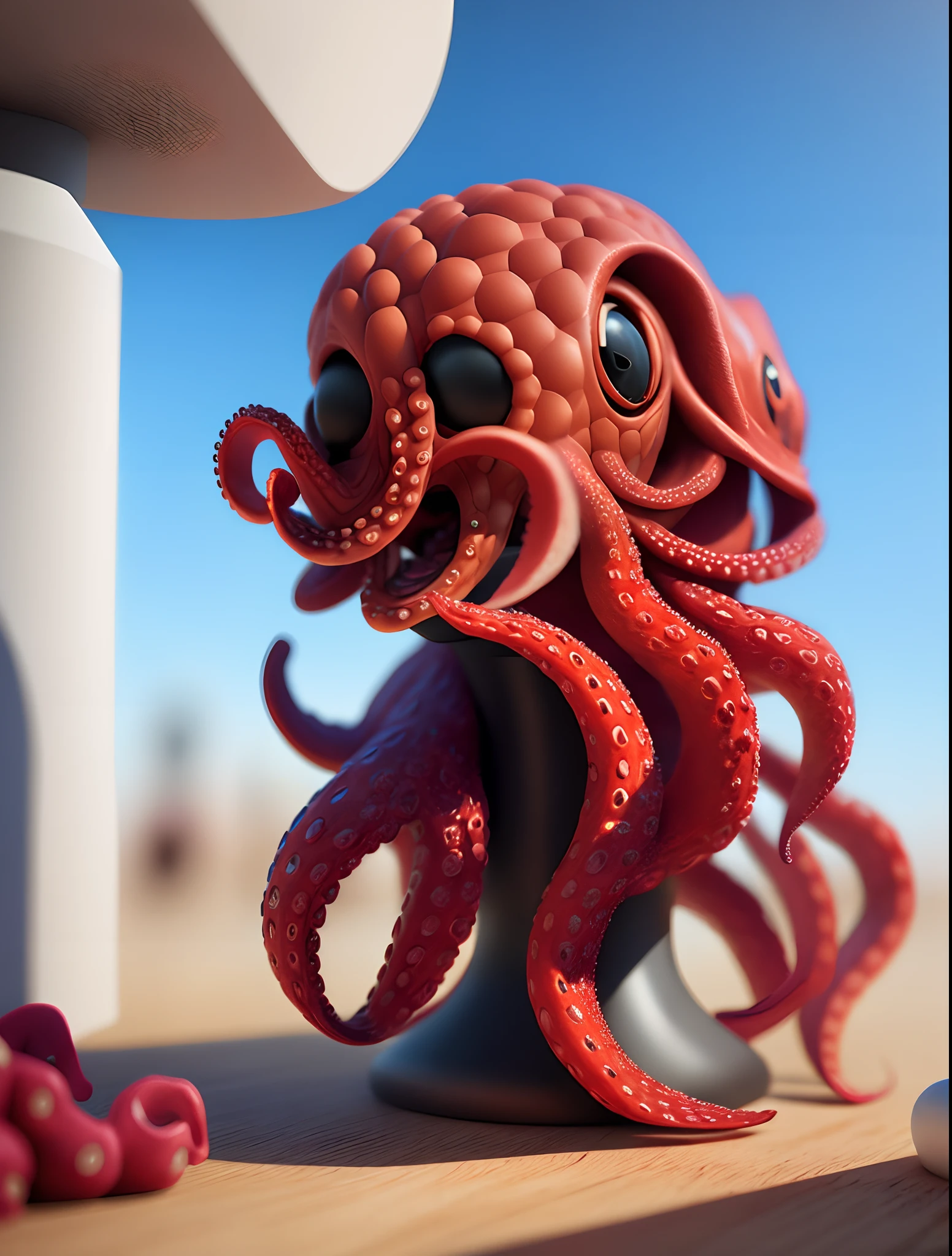 Red octopus 3D render, realism art