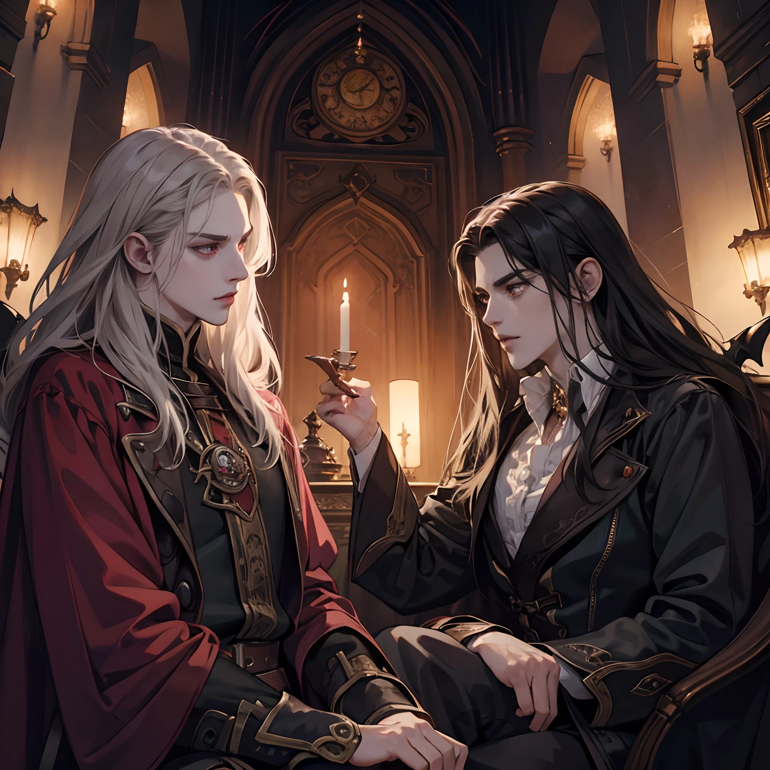 Castlevania Lord of Shadows Lord Dracula with his enemy the Devil Highly detailed faces Hyper realistic eyes super detailed hyper realistic dynamic movie Super detailed advertising room super detailed