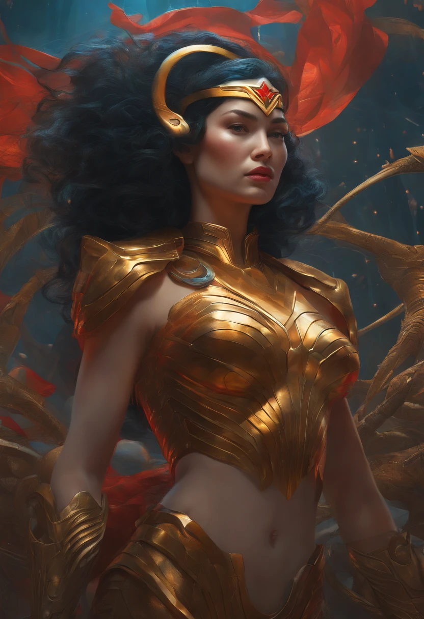 Close up of lots of aliens and costumed women, James Jean Soft Light 4K, wlop : :, Art Deco style, Portrait of Wonder Woman, Inspired by Noriyoshi Ōrai, Arts Theion Trends, Mechanized soldier girl, Science - Fi : :
