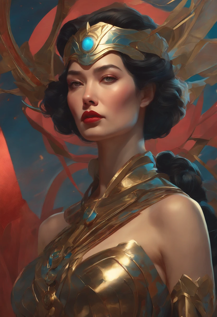 Close up of lots of aliens and costumed women, James Jean Soft Light 4K, wlop : :, Art Deco style, Portrait of Wonder Woman, Inspired by Noriyoshi Ōrai, Arts Theion Trends, Mechanized soldier girl, Science - Fi : :