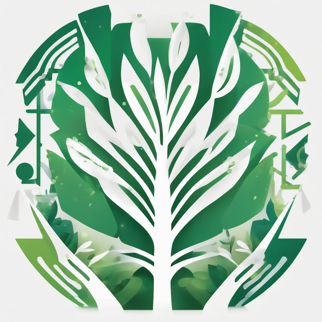 A logo, Plant and electronic circuits, solid color, Simple design, abstraction, fill, in green, Simple white background, Small center, Circular platform::2,