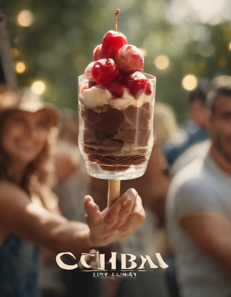 ,high high quality,8K,Many details,icecream,Little cherry,chocolate bar,The shape of the rotation is beautiful,adolable,Rich in color,Poster illustration,