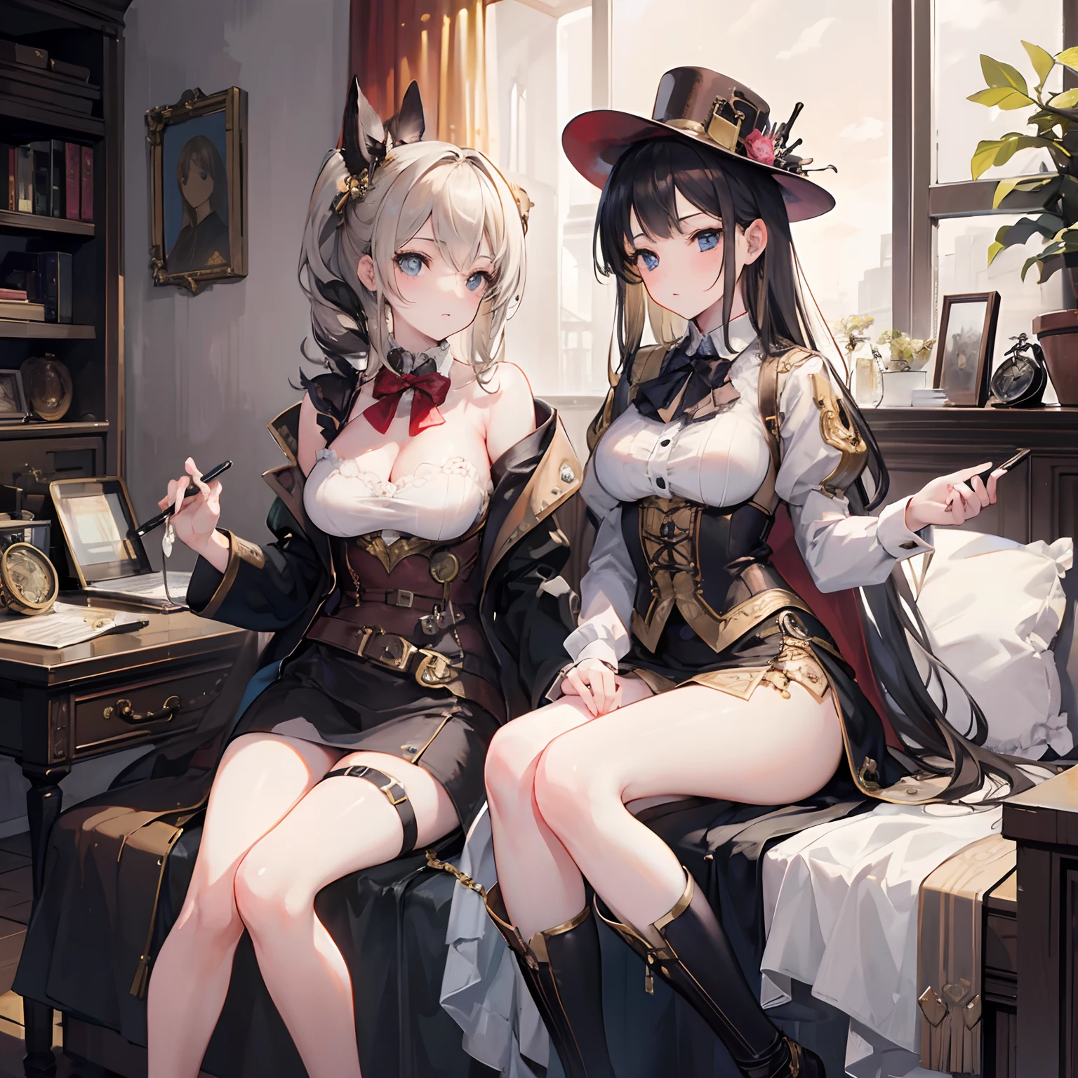 (masterpiece), (best quality),
2girls, steampunk