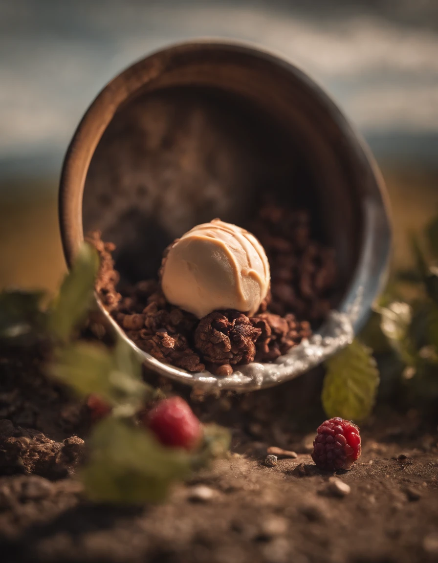 ,high high quality,8K,Many details,Ice cream is like a mountain,Someone is climbing,Little cherry,chocolate bar,The shape of the rotation is beautiful,adolable,Rich in color,Poster illustration,