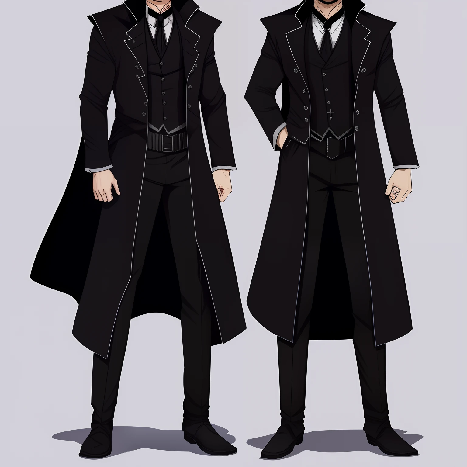 Crie um personagem de RPG estilo ordem paranormal, com camisa preta, black pants and black overcoat