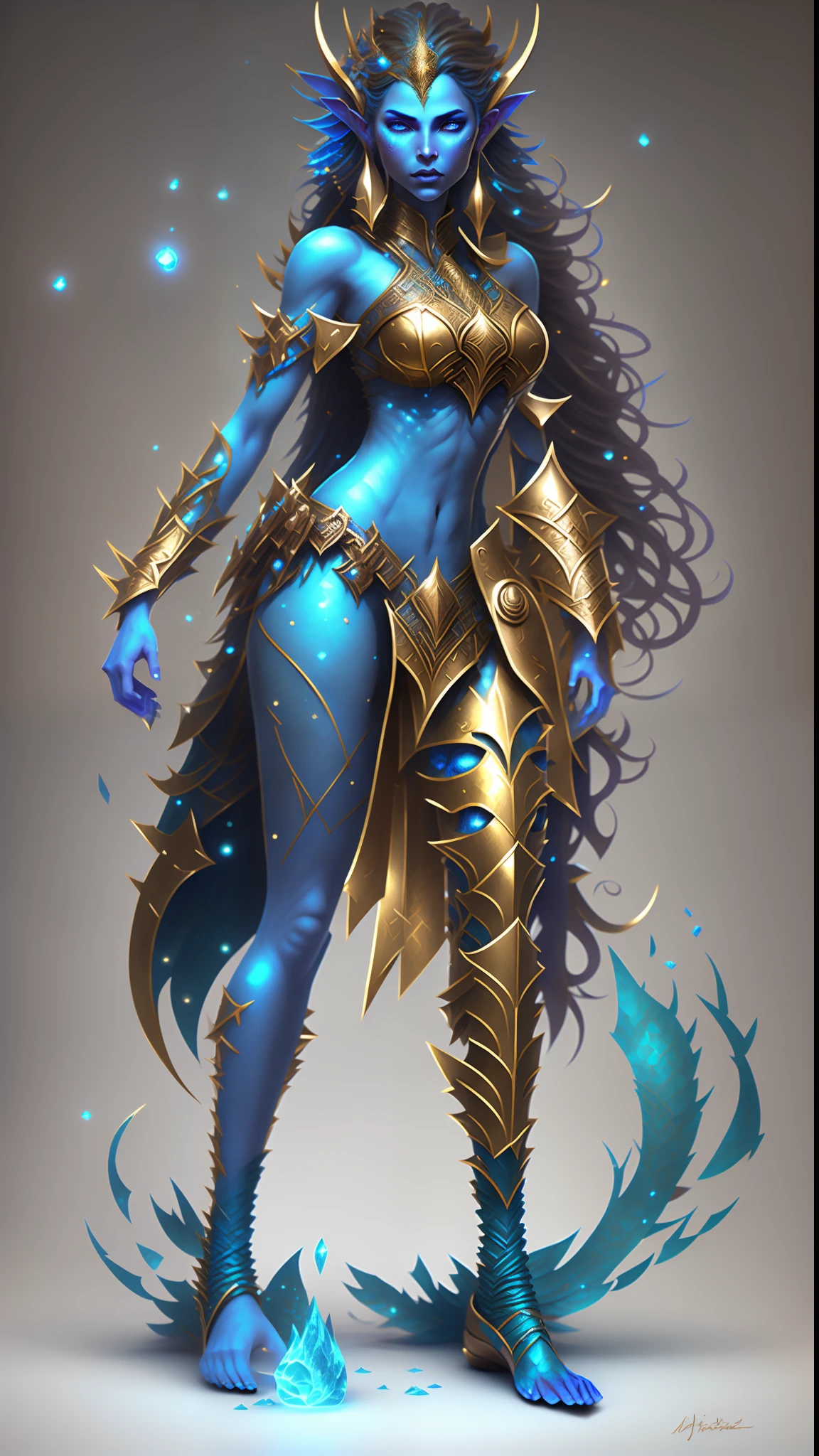 um close up de uma mulher com tinta azul no corpo, Djinn human hybrid, epic 3 d oshun, Tiefling azul, asian female water elemental, djinn azul, epic exquisite character art, Vencedor do concurso Artstation, Vencedor do concurso CGSetline!!, Vencedor do concurso CGSetline!!!, arte do personagem de fantasia, Artgerm Julie Bell Beeple The cast of the upcoming DC Universe film, powerful fantasy epic legends, heroes of might and magic, epic legends game icon, epic fantasy style, deuses antigos, Rainha e governante do universo, mystical atlantean valkyrie, Trindade, amazing mmorpg, epic real fantasy, Heroes of Power and Magic 3, personagens de fantasia, glorioso, epic fantasy HD art style