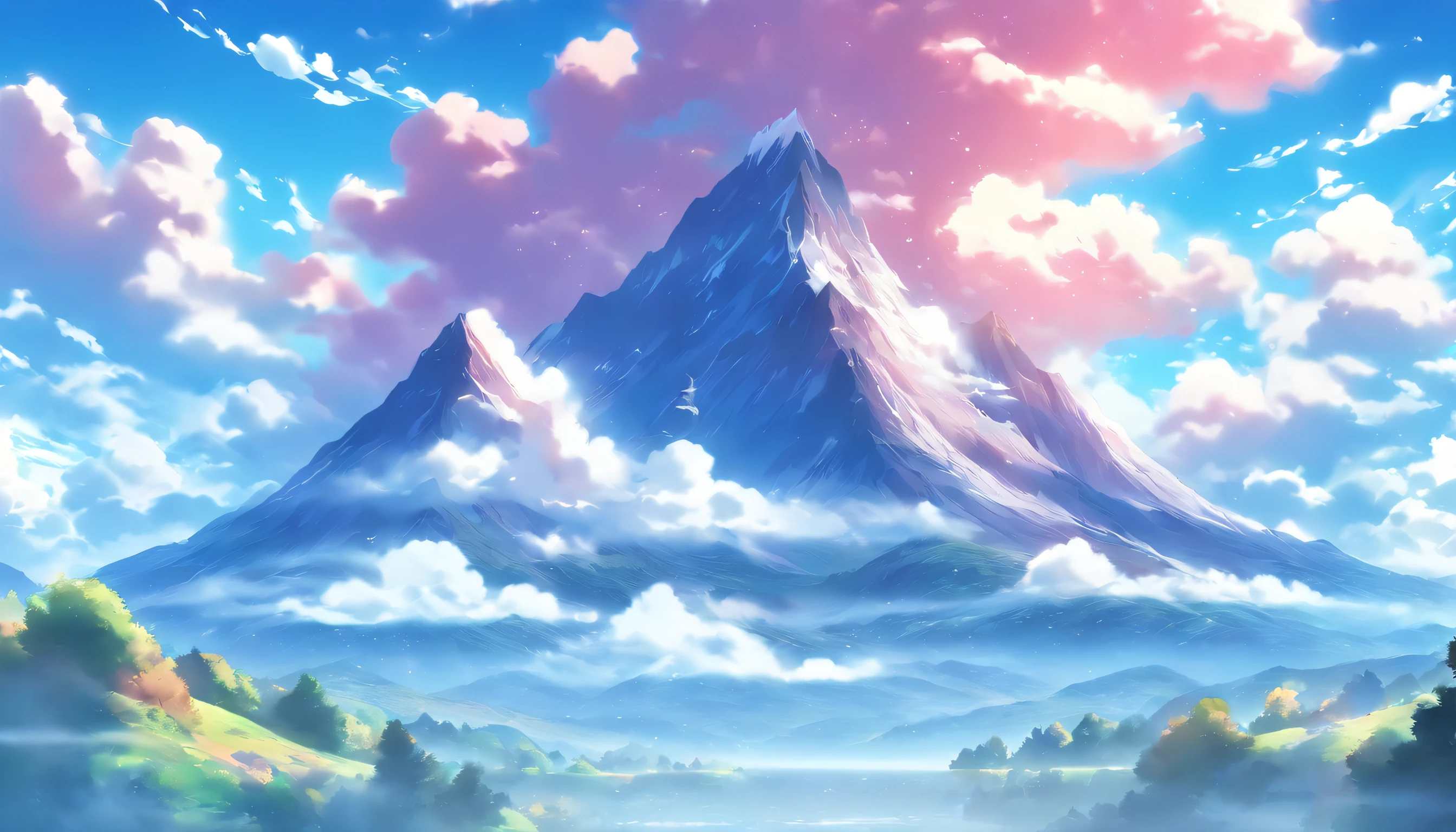 ((anime landscape wallpapers: 1.2, Width 672, Beautiful Art UHD 4K: 0.8), (Anime country landscape, Anime Nature, anime big breast), Anime Cloud, landscape artwork, epic landscapes), (Anime style art style, Detailed landscape, Beautiful fluffy clouds: 1.2, Landscape background), well-illuminated, Bright picture (Field, A painting of mountains and rivers, Anime theme), )