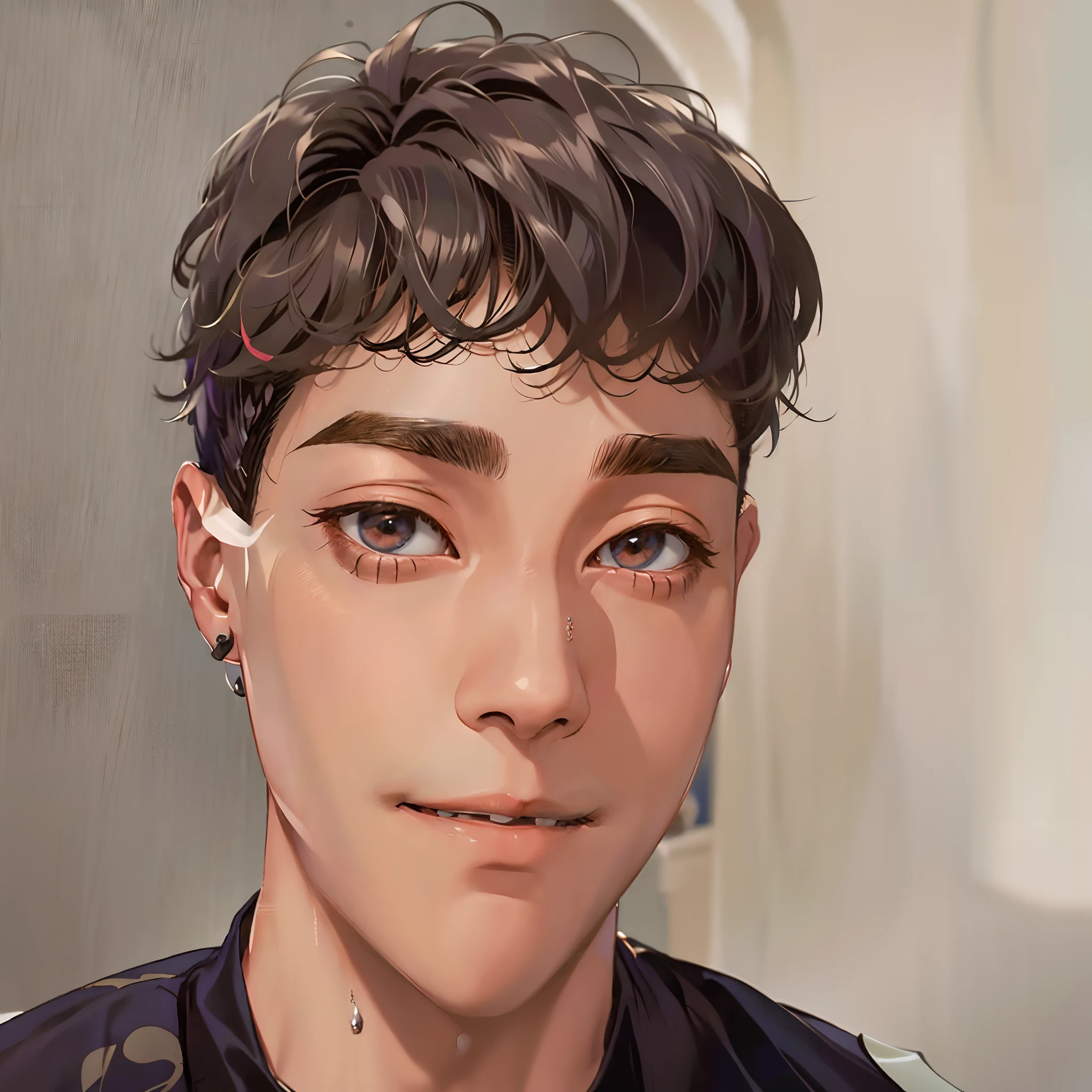 (absurdos、alta resolução、ultra-detalhada、HDR)、obra prima、qualidade superior、male child、solo、um bonito、cabelo curto、cabelos brancos、olho fino e rosto detalhado、roupas casuais、Sombras Reais、alegria、Connecting ears、