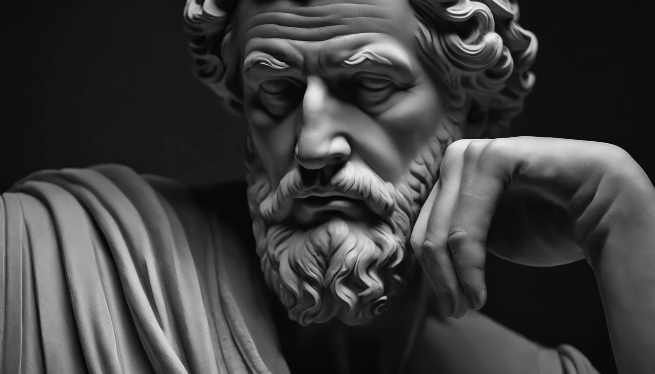 a portrait statue of the stoic Seneca in black and white 4K,Face de lado, papel de parede super realista