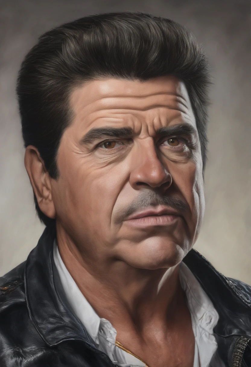 Presenter Faustão, viciado em crack, Worried about credit card bill: retrato, oil painting, Detailed similarity, Face expressiva