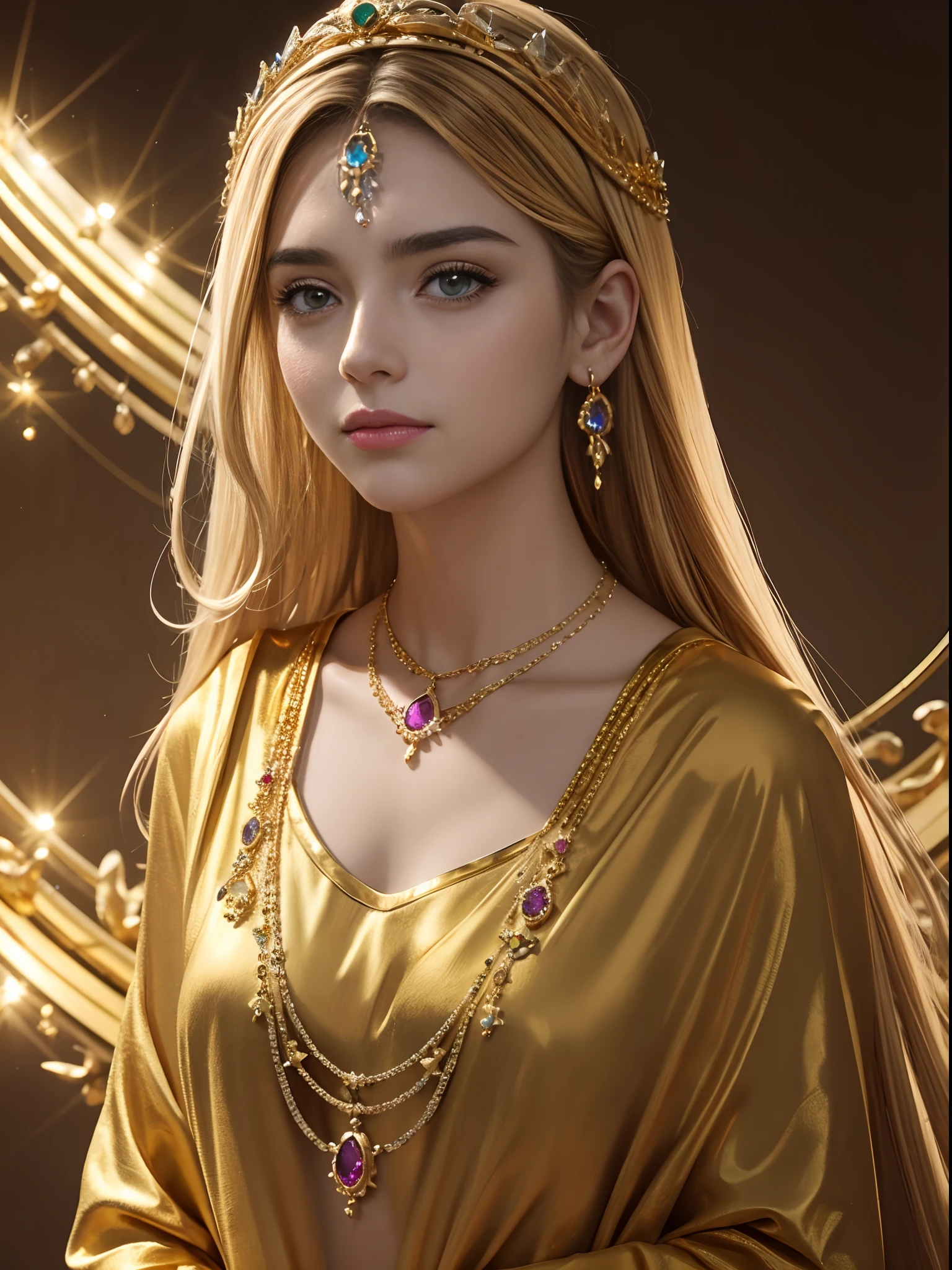 Alta qualidade extremamente realista de alta qualidade 8k, Create a necklace of gold and rare high-value gemstones not yet created ((Seios menor)),seios pequeno --auto