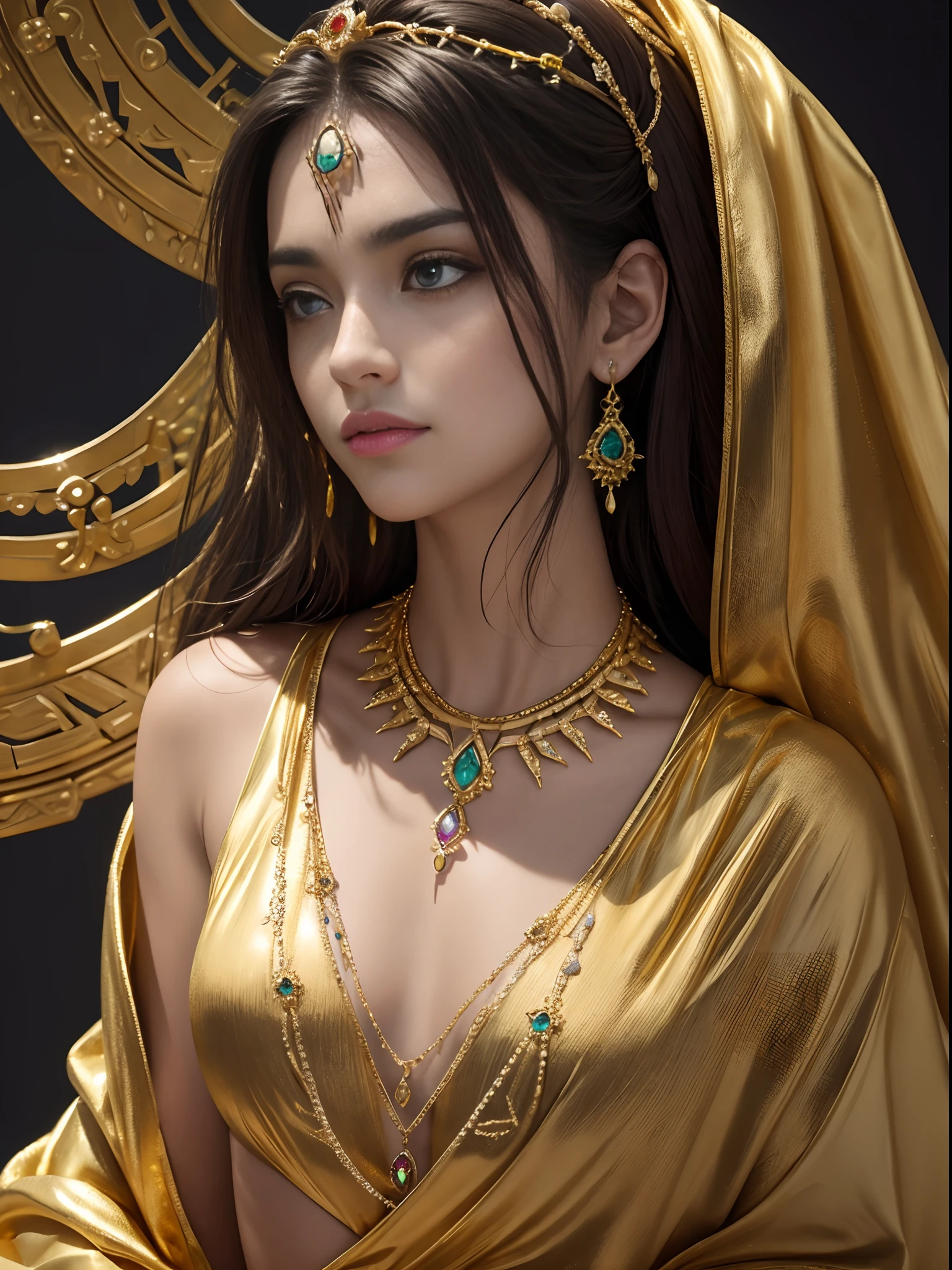 Alta qualidade extremamente realista de alta qualidade 8k, Create a necklace of gold and rare high-value gemstones not yet created ((Seios menor)),seios pequeno --auto