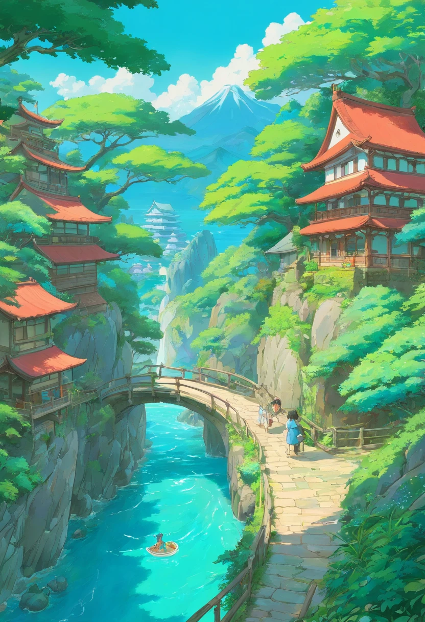 um homem de anime, no estilo de paisagens de jardim tranquilas, fotos coloridas animadas, Masami Teraoka, aquamarine, Paulo Gauguin, Estilo Embry, Retrato honesto