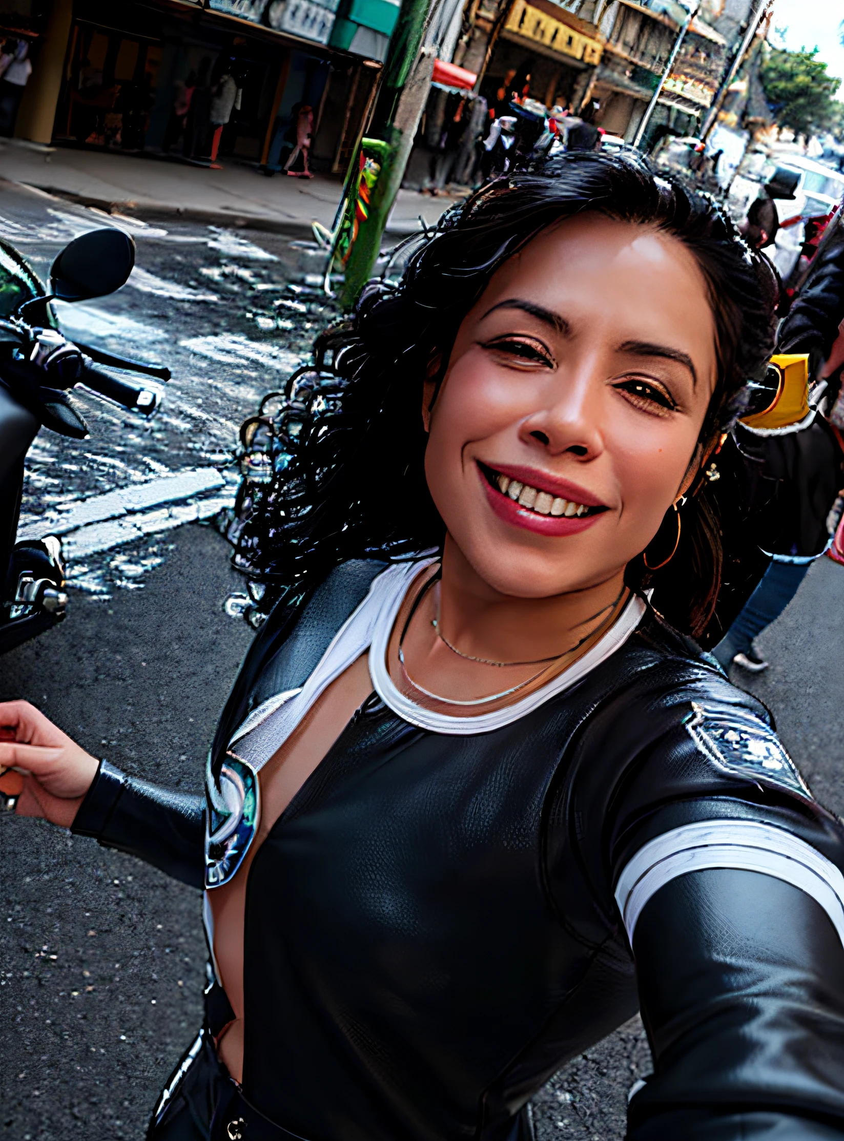 There's a woman taking a selfie with a motorcycle in the background, Mulher de 30 anos de Cuba, Karla Ortiz, Alanis Guillen, julia fuentes, fernanda suarez, Lorena Avarez, imagem de perfil, Parece Fabiula Nascimento, Directed by: Nandor Soldier, Mulher de 30 anos, 3 0 anos de idade mulher