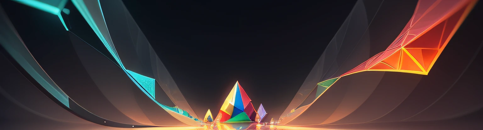 A stylized illustration of a prism with elements of science and technology embedded in its form, as atoms, molecules and electronic circuits.