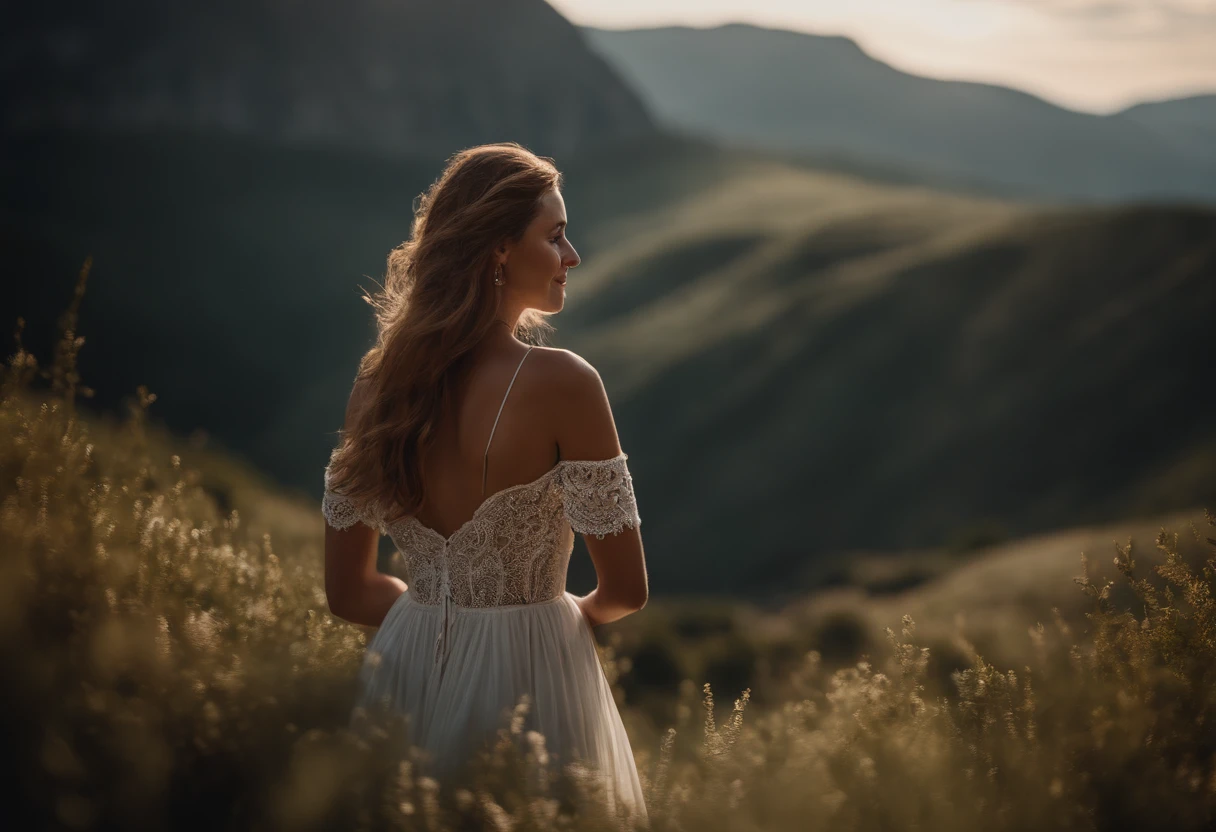 (photorealistic), women, beautiful lighting, best quality, realistic, whole figure, real image, intricate details, depth of field, mountain tourist, in summer landscape, highly detailed, high, Fujifilm XT3, outdoors, bright day, beautiful lighting, RAW photo, 8k uhd, film grain, ((bokeh))