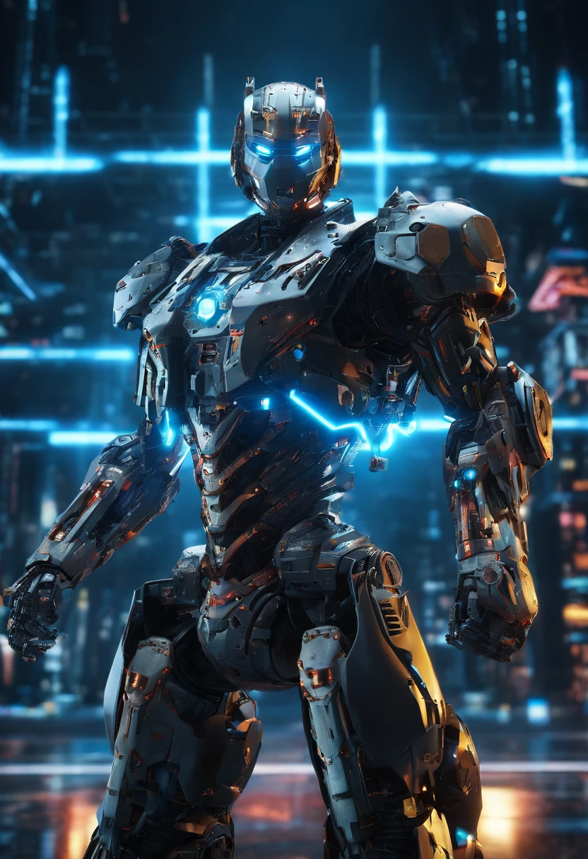 (best quality,4k,8k,highres,masterpiece:1.2),ultra-detailed,realistic:1.37,portrait,action-packed,superhero,fantasy,heroic,strength,energy,beautiful detailed eyes,beautiful detailed lips,blonde hair,fierce expression,athletic body,stylish costume,shiny metallic armor,dynamic pose,cityscape background,neon lights,explosions,flying debris,vivid colors,contrast lighting,sharp focus,bokeh