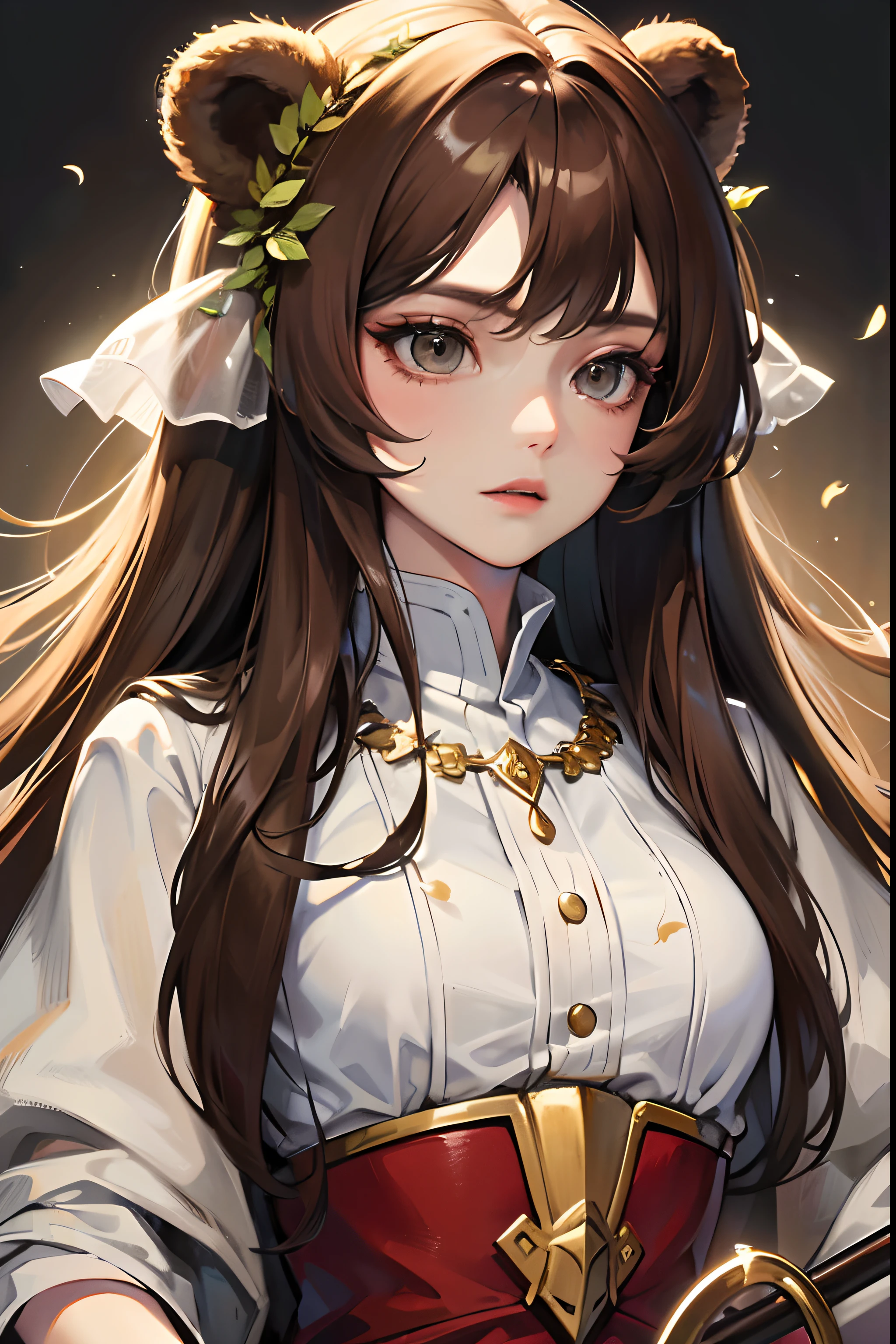 ((tmasterpiece)),(Best quality at best),(A half body),looks away,(ultra intricately detailed),(Highest definition),(8K),(Clean lines),(Perfect facial features,Perfect flesh),(offcial art),1girll,a druid,naturey,grassy,fresh flowers,(Animal skin clothing,Bear skin,Savage),hermit,Natural affinity,Brown messy hair,Extremely long hair,Wooden sceptre,(Besticity)