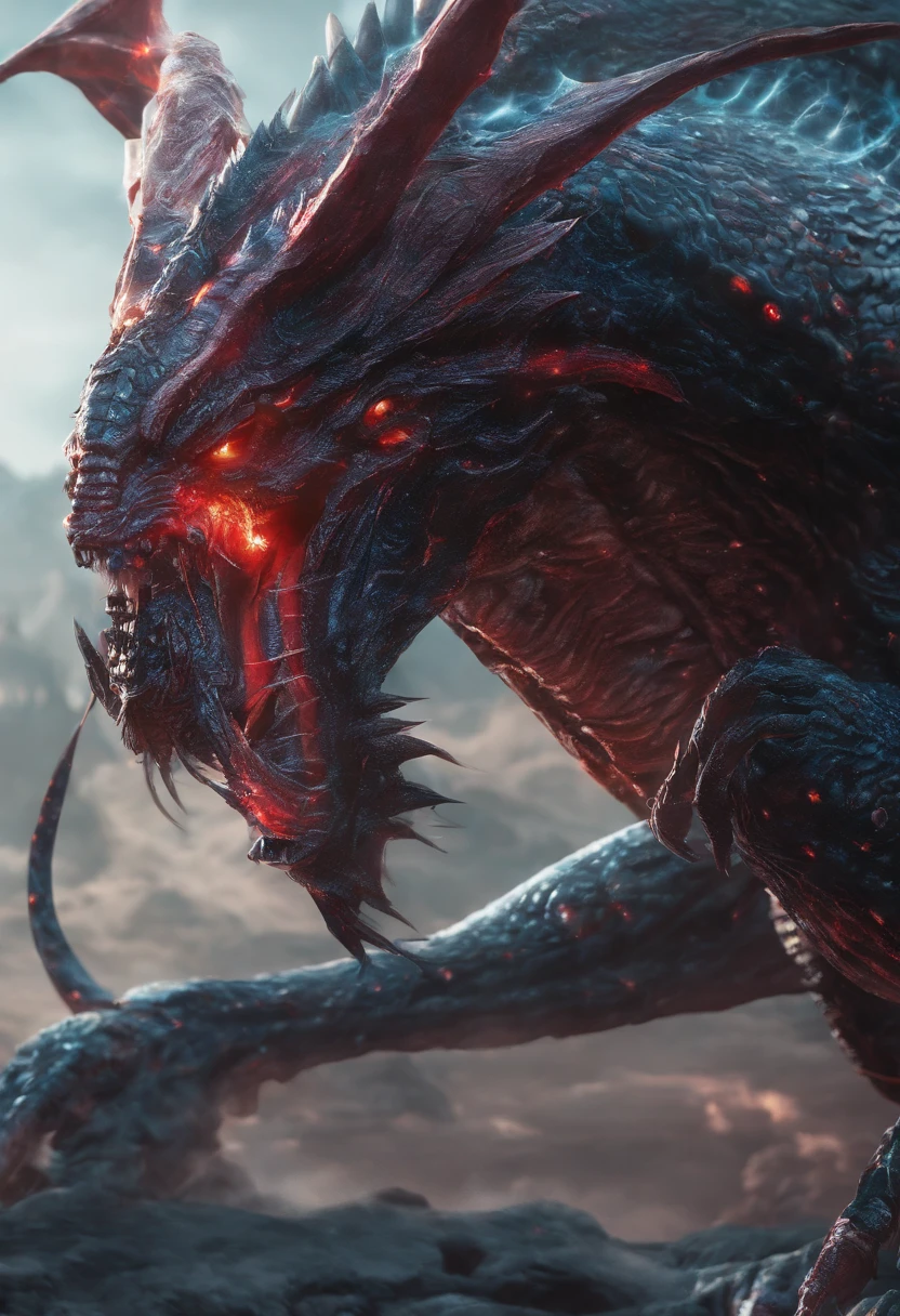 (Dragon Celestial Dorado) で (piercing red eyes),Close-ups to let go (Bloodfire) Through the nose,Bullmetric Scale,hightquality,8K,Many details,Fire Paticles,Alas,4 honji,Spotted nails,golds,danger,the fire,sharpteeth,Giant dragon,Colossal,threatening,imposing,Blue Scale