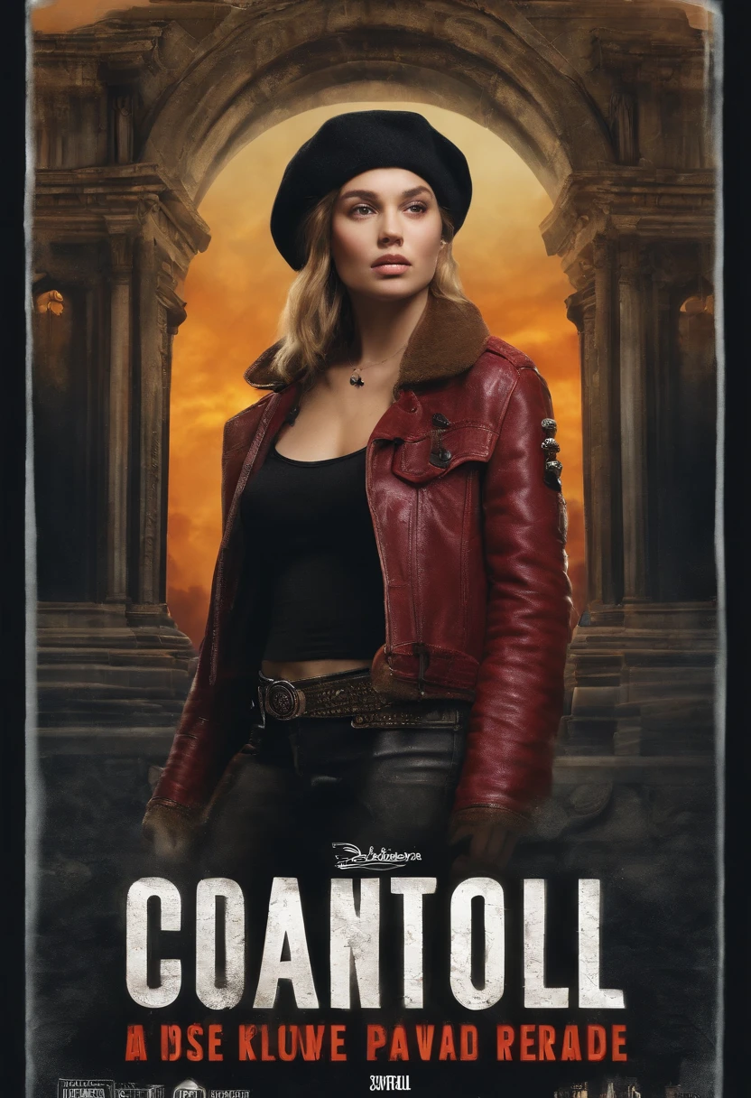 (masterpiece:1.2, best quality), (1lady, solo, upper body:1.2), Hair: buzz cut, Clothing: oversized, distressed denim jacket with patches and pins, paired with black skinny jeans and combat boots, Accessories: silver hoop earrings and a black choker necklace, Hanging out in an underground music venue or street art exhibit