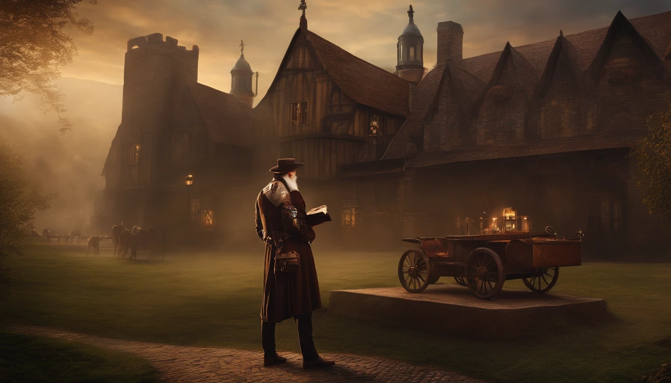 no estilo steampunk homem com capuz e barba simbolizando a biblia