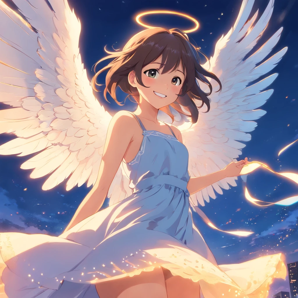 Beautiful Angel、face perfect、beautiful dress、large wings、a smile