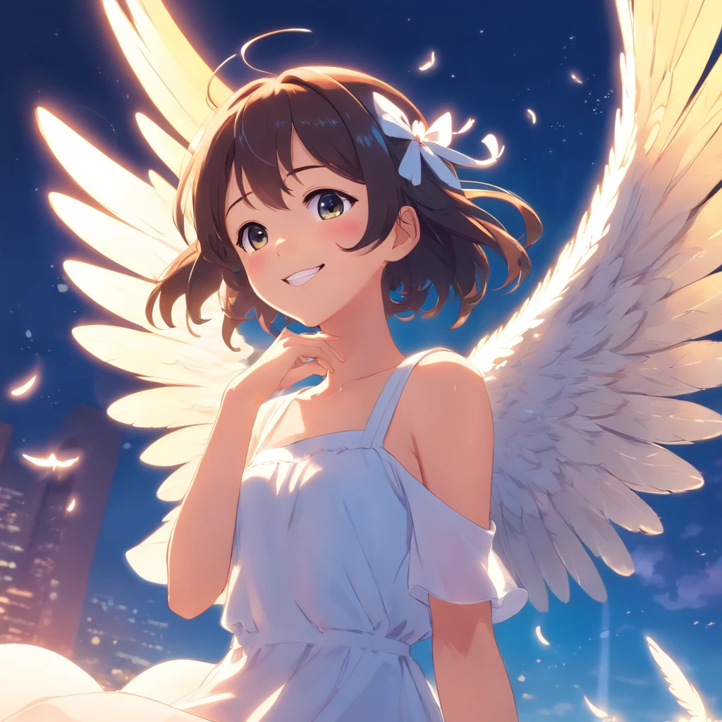 Beautiful Angel、face perfect、beautiful dress、large wings、a smile
