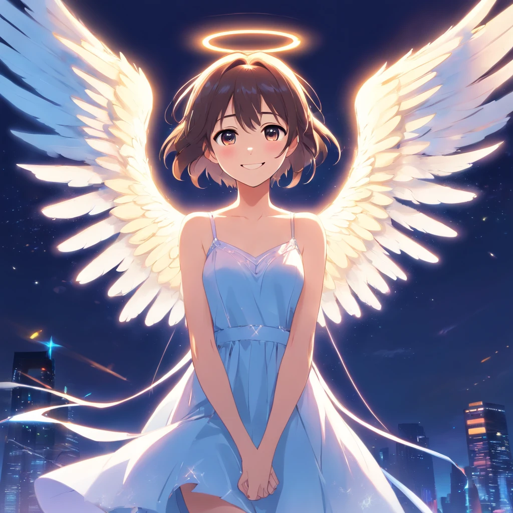 Beautiful Angel、face perfect、beautiful dress、large wings、a smile