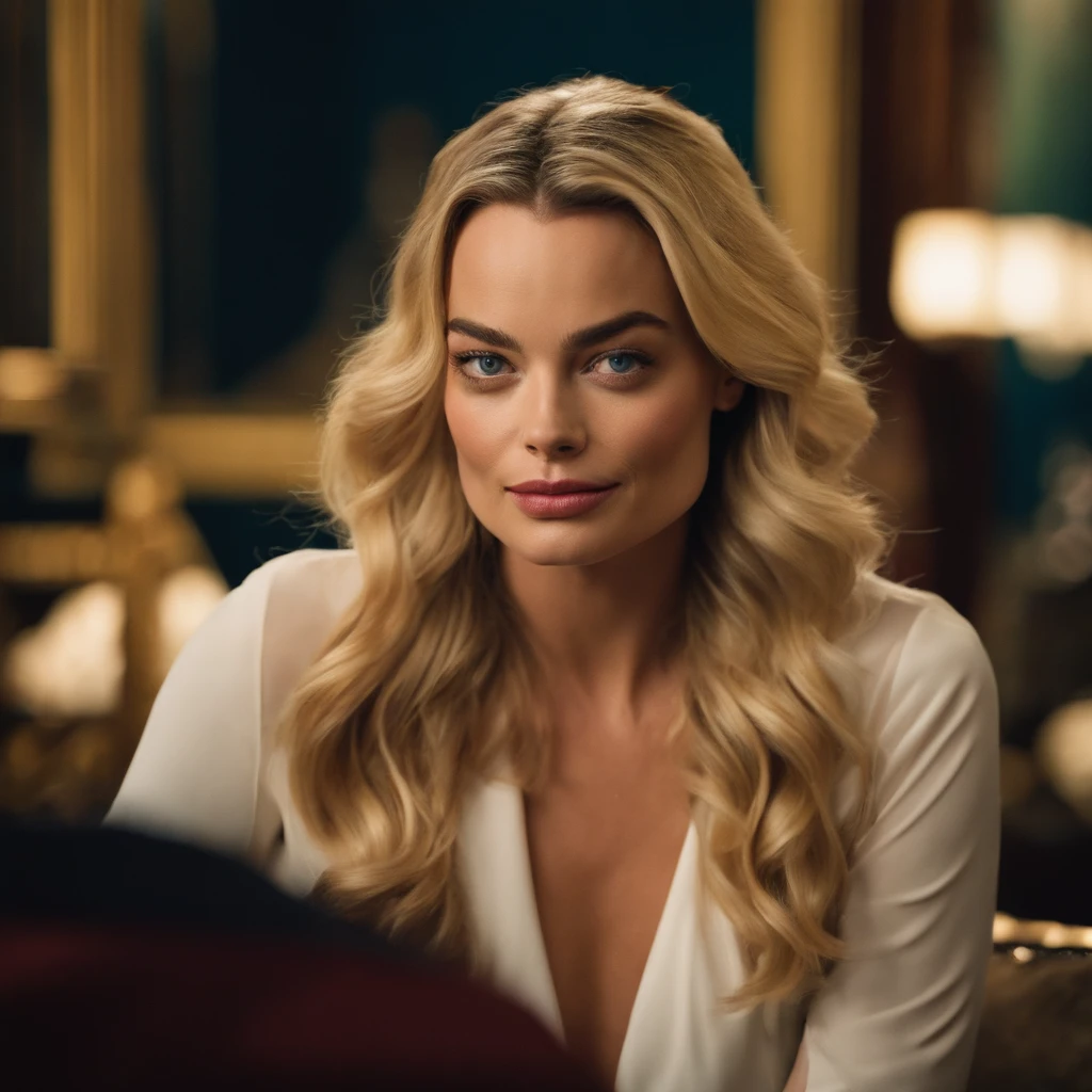 margot robbie dando um tapa no rosto de leonardo di caprio