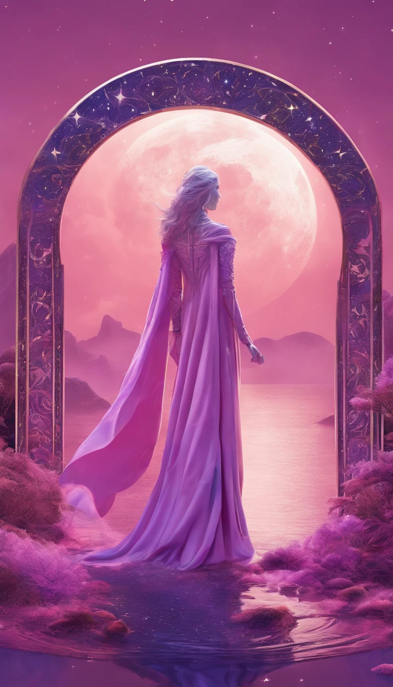 1girl, (official art, beautiful and aesthetic:1.2), extreme detailed, (fractal art), colorful, highest detailed, pale skin, the creamy smooth skin, , optical camouflage, silver,Circuit-like pattern,Strong and shining wings,amethyst,snake,wind,red sky,backlighting,cinematic light,cinematic,particle,reflection,night sky,moonlight,amethyst planet,shooting star,elegant,amethyst mountain,amethyst  broken moon, space ship,big flower,amethyst rain