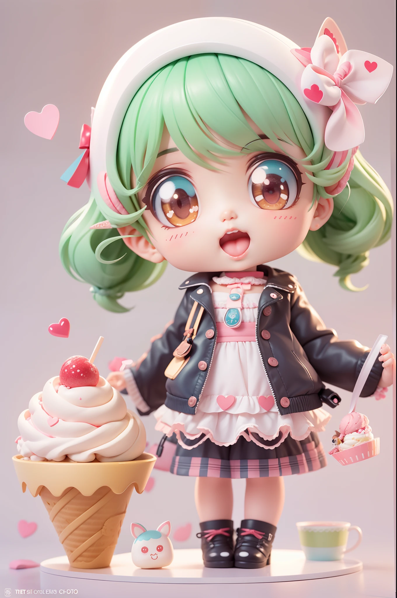 There was a doll holding ice cream, adorable expression,Cute detailed digital art, tchibi, Loli, lovely art style, trending on cgstation, cute 3 d render, cute character, Cute cute, Cute cute, valentine, adorable digital art, style as nendoroid, Kawaii realistic portrait, cute kawaii girls, Cute cartoon character, cutecore