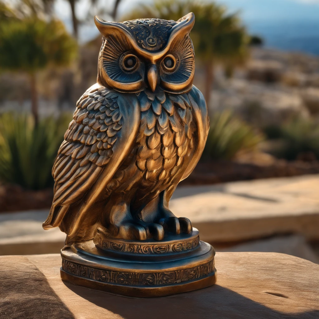 Greek-style statue owl bulb from Greek mythology, monte olimpo 8k , cinemactic