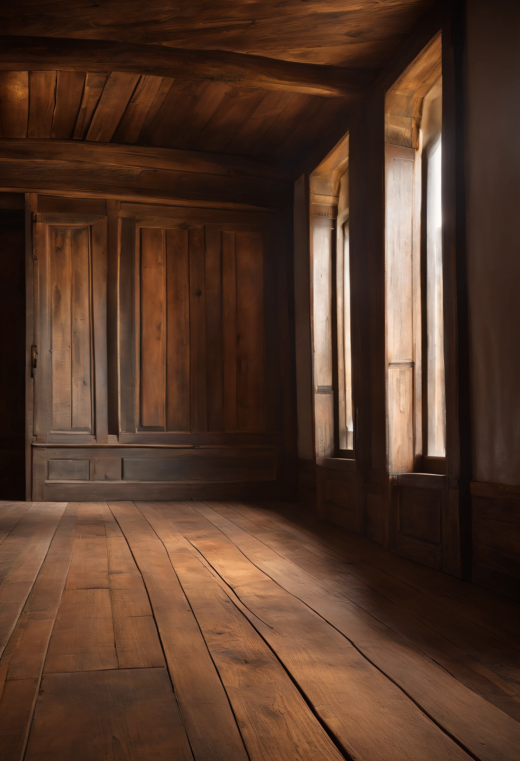 Describe a rustic and aged wooden floor