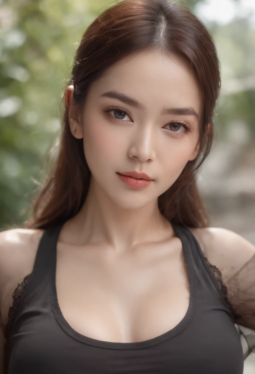 Hyper Realistic Photo, Full Body Walking, (OF A BEAUTIFUL WOMAN), Korean, Beautiful and detailed fascinations, captivating look with her beautiful gray eyes, Perfect anatomy, posing before a reflex camera, with natural and bright light, reflects the light and shines in her beautiful soft and slightly wavy black hair, fashionably dressed in black fashionable top and pants, a topmodel, with great self-confidence, 8K UHD, a masterpiece, 3D rendering, fit, athletic, amazonian build, muscular physique, muscular arms, erotic beautiful body of a queen, utopian, body parts, (dynamic camera:1.2), thighs,