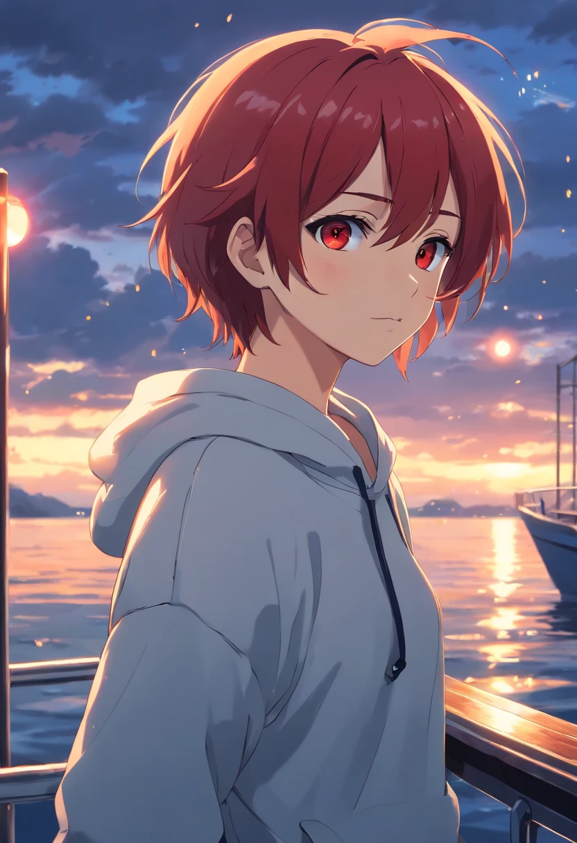 red hairs、yellow eyes、Anime boy with white sweatshirt, Black pants red-haired boy anime standing on the boat and 4k anime wallpaper on a rainy day with freckles, 4K Anime Style, anime wallpaper 4k, 4K Anime Wallpapers, 4 k manga wallpaper, Tall anime face with blue eyes, Anime art wallpaper 8k, anime art wallpaper 4k, anime art wallpaper 4k