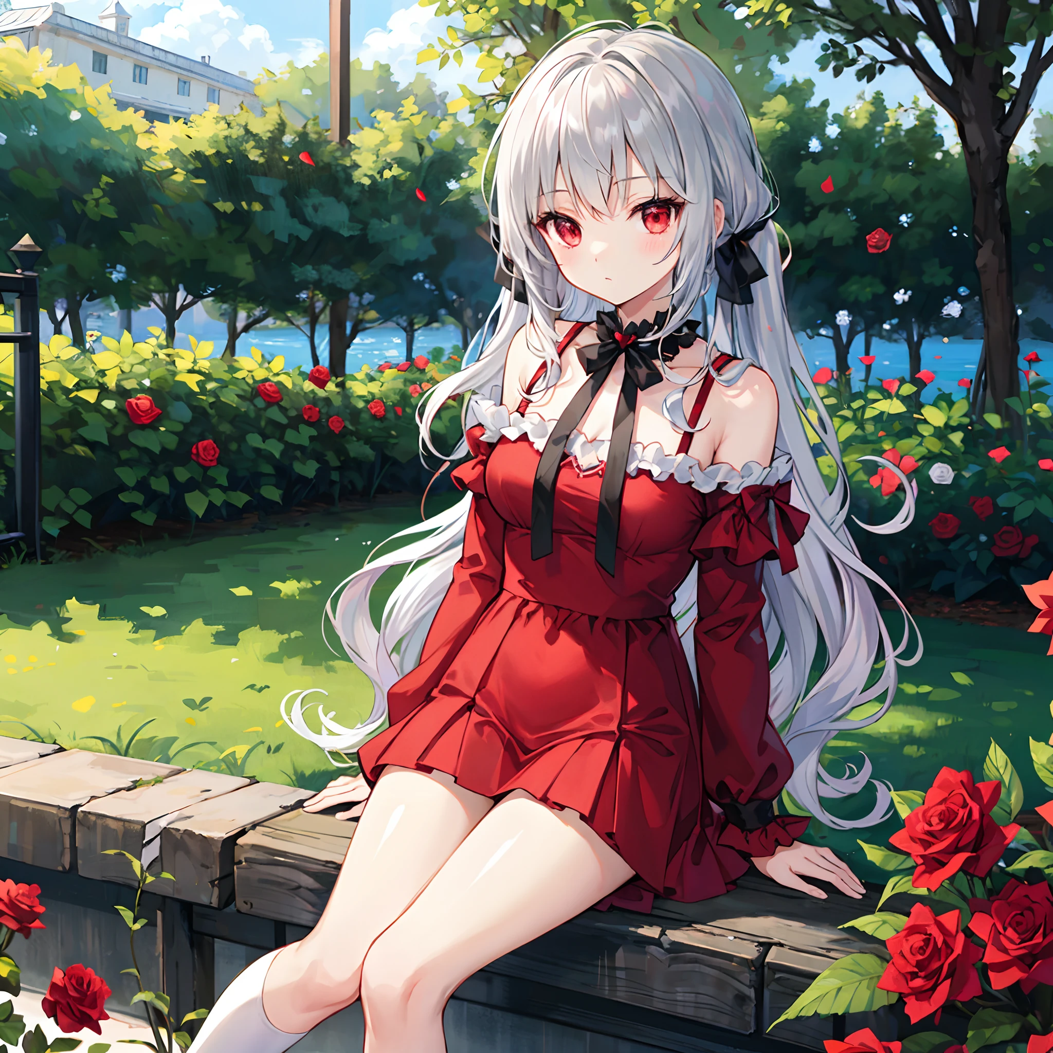 score_9,score_8_up,score_7_up,score_6_up,score_5_up,1girl, shijou_takane, source_anime, sit on the stairs, put one's legs together,,white ((pantyhose)),high heels BREAK A mystical forest is adorned with ancient, towering trees, their gnarled branches creating a mesmerizing canopy that filters sunlight into a dappled, enchanting world , from below, depth of field,looking at viewer,