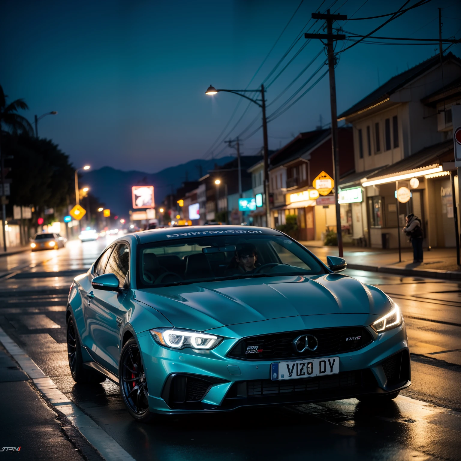 Carro dando drift a noite na rua neve