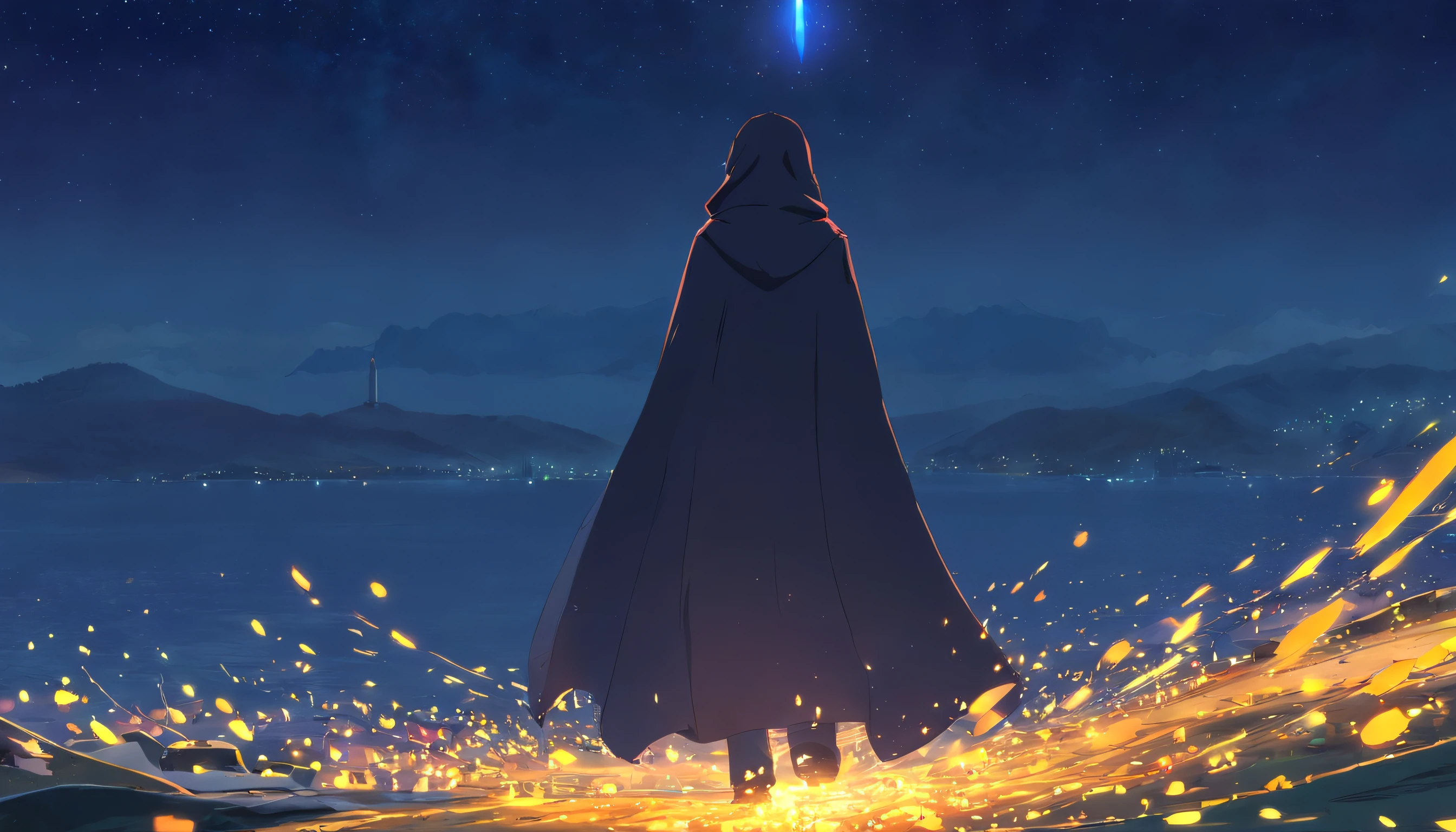 I can't see my face in a black cloak、Fantasia、Fantastical、saddened、dead body、A old man、ember、The brave