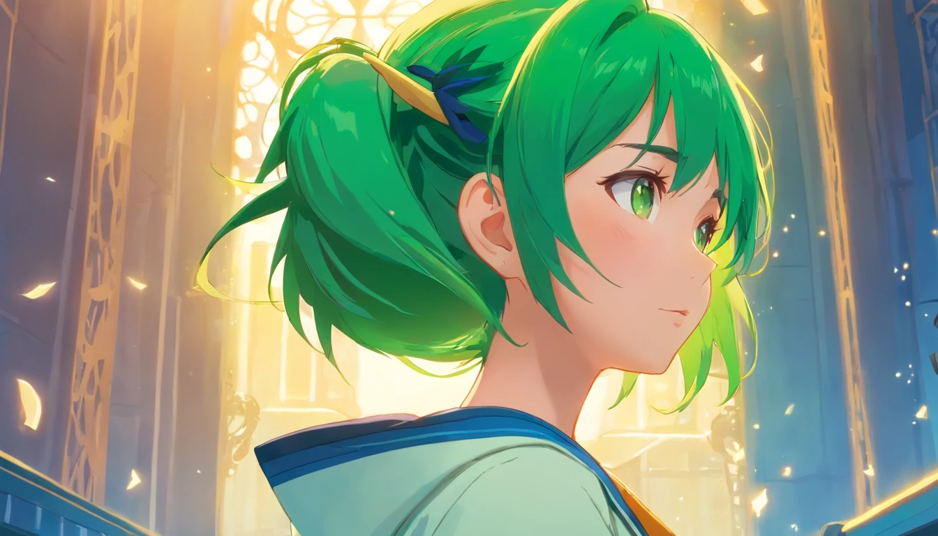 elvish、Green hair、ears are long、masutepiece, superfine illustration, Extremely detailed, 1girll, Flat background, Full body, Standing, very detailed face and eyes,